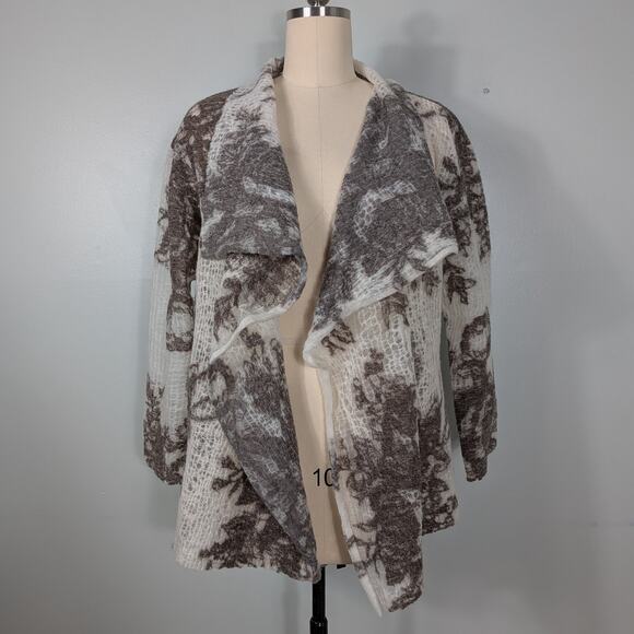 Wool Blend Cardigan Sweater Top OS Brown White Artsy Gauze Lagenlook Avant Garde - Picture 7 of 11